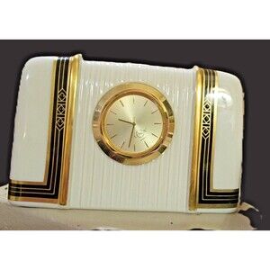 Art Deco Clock Lenox Langdon Gate Porcelain 3.5" x 5" MINT Black Gold Creme